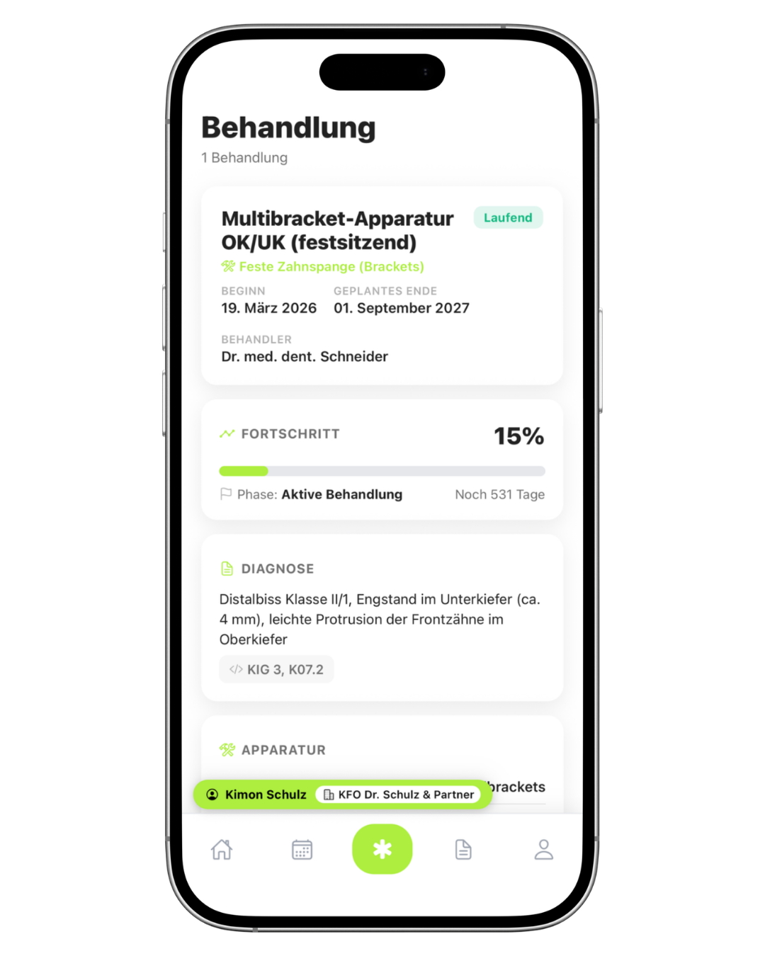 Behandlungsseite in der Patienten-App